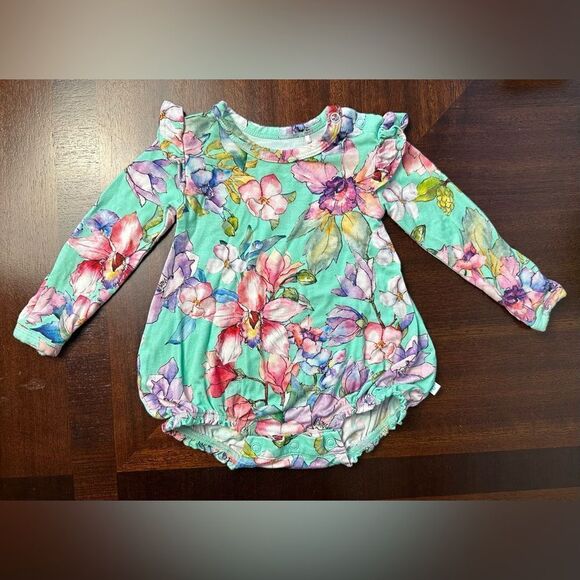 Posh Peanut Long Sleeve Ruffled Bubble Romper - Floral - 0-3M - Picture 1 of 10
